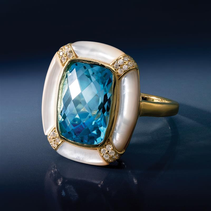 Sultan's Special Blue Topaz & Mother-of-Pearl Pendant, Chain & Ring
